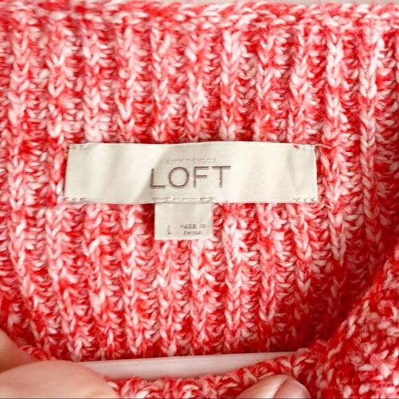 LOFT Knit Mock Neck Marled Chunky Sweater Side Vents Size Large L Cotton Blend - Picture 9 of 10